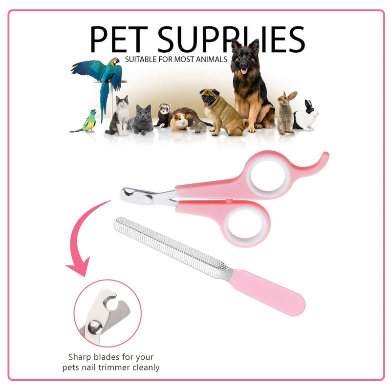 Small Animal Pet Grooming Kit with Pet Shedding Slicker Brush, Bath Massage Glove, Pet Grooming Comb, Nail Clipper Trimmer for Rabbit, Puppy, Kitten, Guinea Pig, Hamster, Ferret (Pink) Pink
