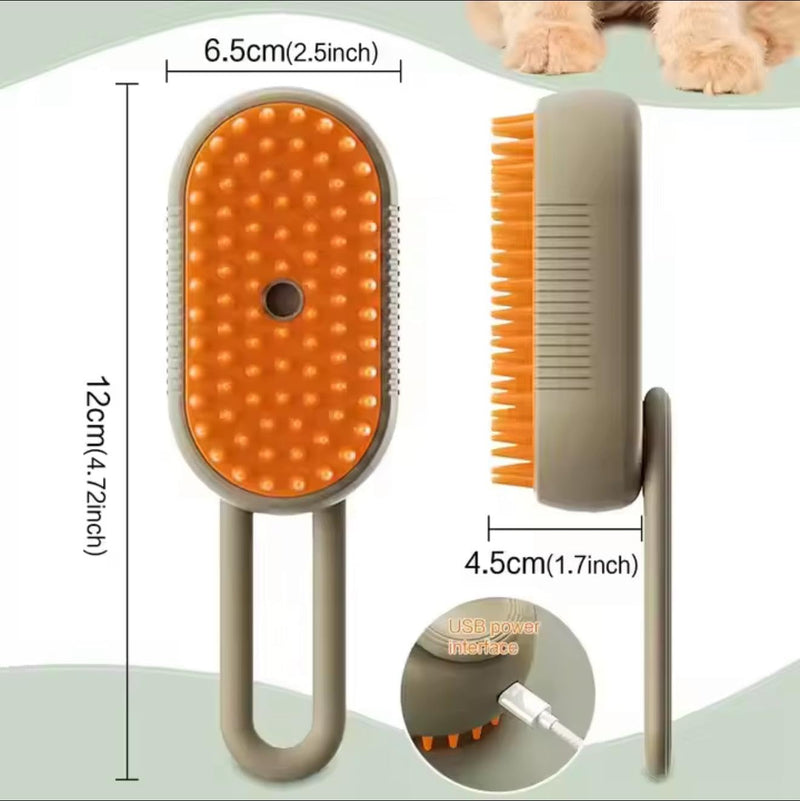 3-in-1 Pet Steam Brush for Cats & Dogs - Rechargeable Dog Brush for Shedding, Deshedding Dog Brush With Mist Spray, Anti-Static Comb & Massage for Relaxation, Orange & Khaki Orange and Kaiki - PawsPlanet Australia