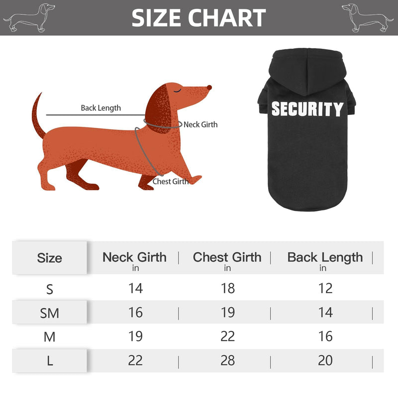 BINGPET Security Dog Hoodies Dachshund Sweater Cold Weather Dog Coats Soft Brushed Fleece Pet Clothes Hooded Sweatshirt for Dog Cat #1 Black(Security) Small (Chest Girth 13",Dachshund Recommend)