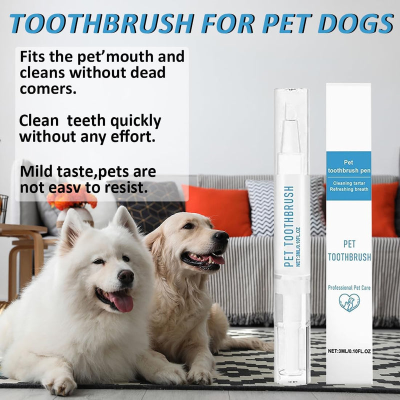 Pack of 2 Pet Toothbrush Pen, Stress Free Pet Tooth Cleaning Pen, Toothbrush Pen for Dogs Against Tartar & Plaque, Soft Bristles, Easy and Fast