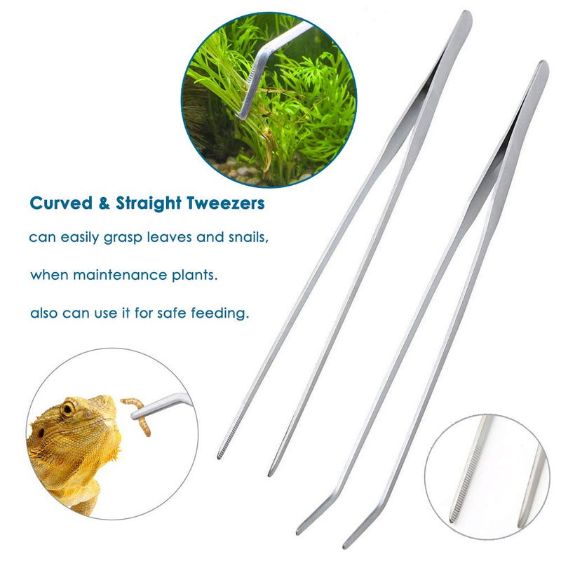 Capetsma Aquascape Long Stainless Steel Plant Tools Set - Aquarium Tweezers, Scissors, Spatula, Algae Scrapers - Fish Tank Cleaning Kit Silver - PawsPlanet Australia