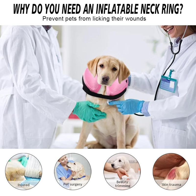 Inflatable Neck Collar for Dogs, Pink, Protective Collar, Lick Protection, Collar for After Surgery, Soft Collar Cat, Recovery Collar Adjustable