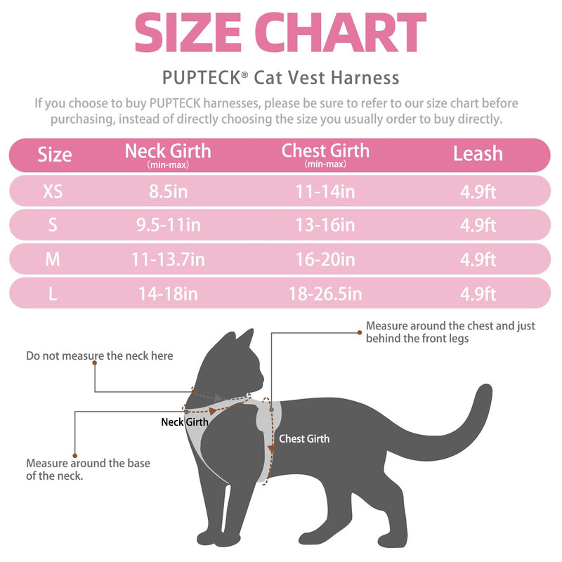 PUPTECK Cat Harness and Leash Set Escape Proof Reflective Cat Walking Harness Adjustable Soft Breathable Mesh Vest for Small Pets, Light Pink, L L (NECK 14"-18", CHEST 18"-26.5")