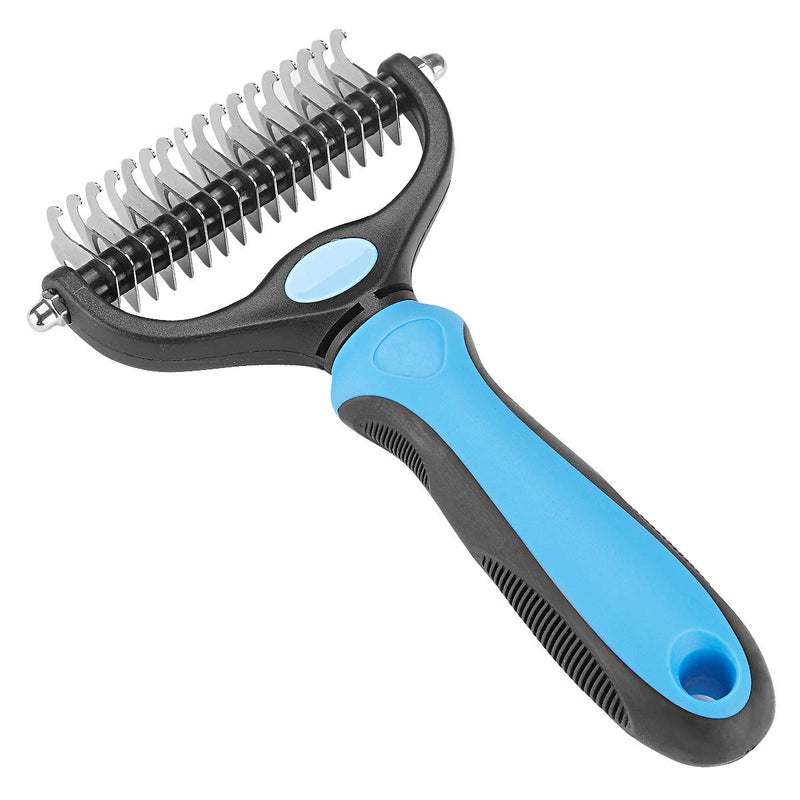 Pet Grooming Tool - 2 Sided Undercoat Rake for Cats and Dogs - Safe Dematting Comb for Easy Mats & Tangles Removing - No More Nasty Shedding and Flying Hair blue other - PawsPlanet Australia