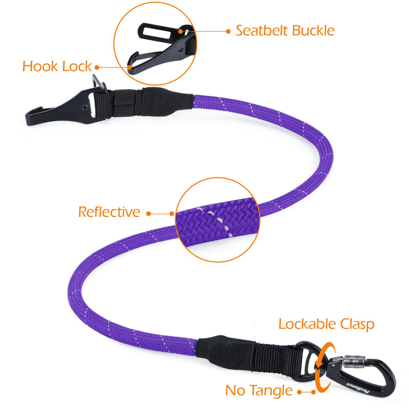 PetBonus Dog Seat Belt for Car, Durable Rope Dog Car Harness Seatbelt for Vehicle, Pet Tether Safety Restraint with Heavy Duty Buckle Hook Latch Lockable Clip for Small Medium Large Breeds (Purple) Purple
