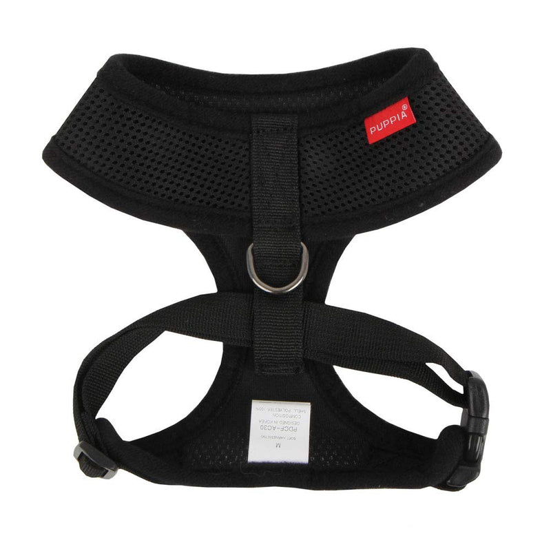 Puppia Soft Dog Harness No Choke Over-The-Head Triple Layered Breathable Mesh Adjustable Chest Belt and Quick-Release Buckle, Black, Medium M (Neck: 12", Girth: 16"-22") - PawsPlanet Australia