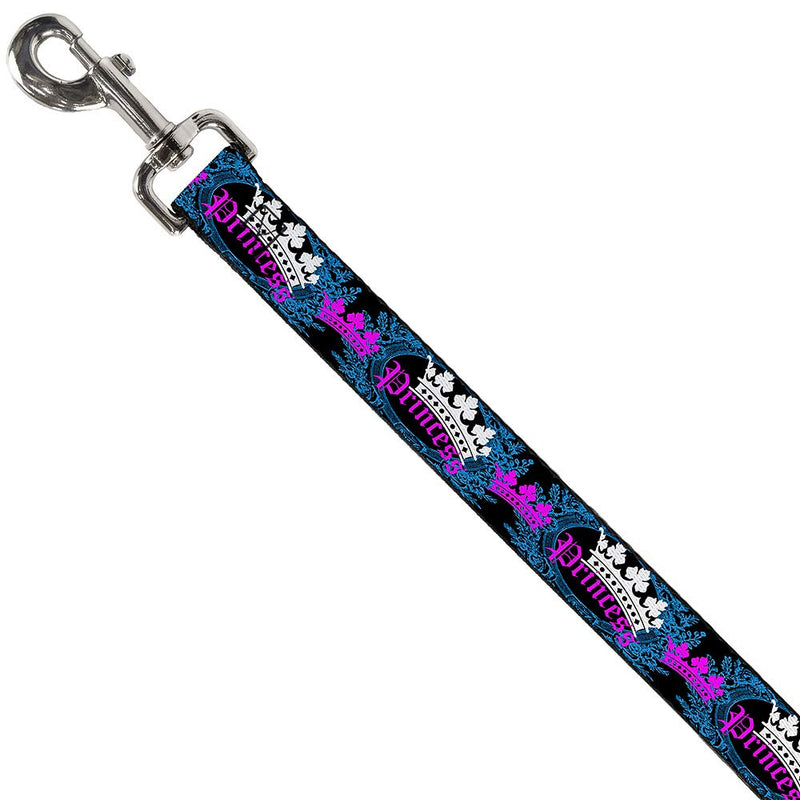 Buckle-Down Pet Leash - Crown Princess Oval Black/Turquoise - 6 Feet Long - 1.5" Wide