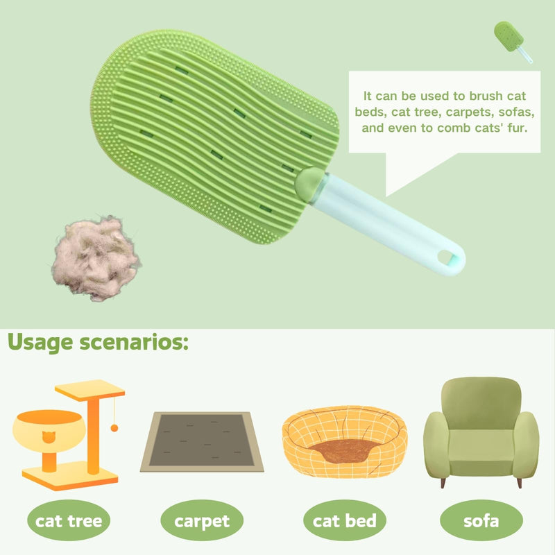 2in1Pet Hair Removal Tool, Cat Grooming Comb,Massage Comb,Fur Removal Tool for Couch,Carpets, Cat Bed,Reusable and Washable, Gently Groom Dogs and Cats, Pet Brush (Green) Green