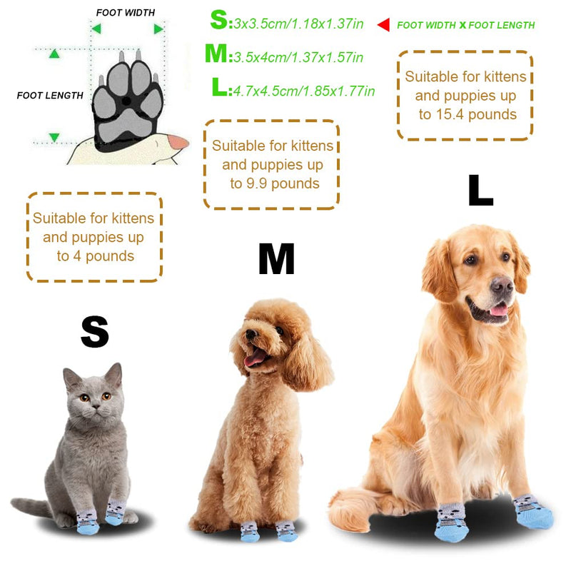 4 Pairs Anti-Slip Dog Socks and Cat Socks with Rubber Reinforcement and 8 Small Straps, Indoor Wear Pet Paw Protector for Hardwood Floors Cat Dogs Style 3 (M) Medium