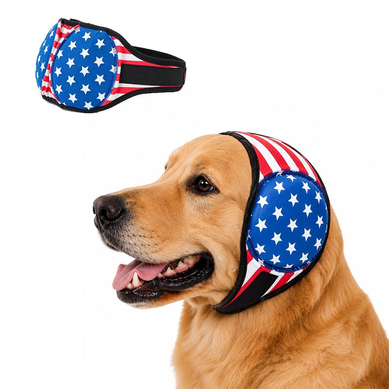Dog Ear Muffs Noise Protection American Flag Patriotic Pet Covers Waterproof Swim Ear Protector Elastic Soft Snoods for Dogs Anxiety Relief Grooming for 4th of July (M) Blue Medium