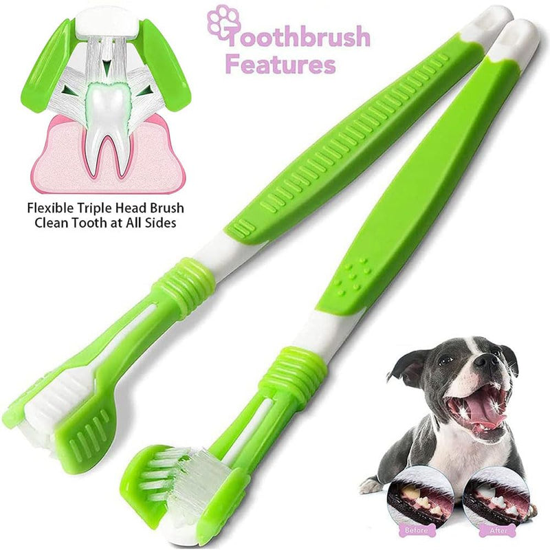 Dog Toothbrush Set, Triple Head Dog Toothbrushes, Double Head Toothbrush,Finger Rubber Toothbrushes,Multi-Angle Dental Cleaning Brushes for Dog Cat Oral Dental Health - PawsPlanet Australia
