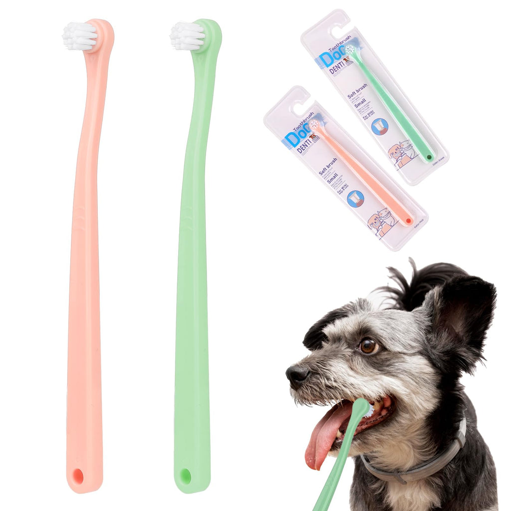 2 Pack Dog Toothbrush Pet Toothbrush Cat Tooth Brush Puppy Toothbrush Mini Head Soft Dog Tooth Brush Deep Clean Kit, Portable Travel Friendly and Easy to Use for Puppy, Kitten, Small Dog & Cat Green + Pink - PawsPlanet Australia