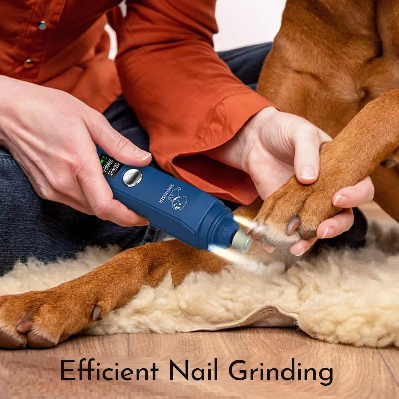 Electric Dog Nail Grinder with 2-Speed Adjustment, USB-C Rechargeable Pet Nail Trimmer for Small, Medium, Large Dogs and Cats, Low Noise and Vibration, LED Lights, LCD Speed Display - PawsPlanet Australia