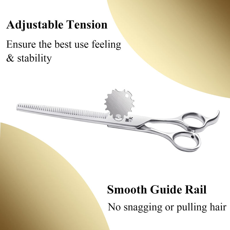 7" Professional Straight Dog Grooming Scissors Kit, Ergonomic Pets Cutting Shears, JP-440C Stainless Steel with Offset Handle, Light-weight Shears for Fur Hair Trimming 7"Tooth Shear