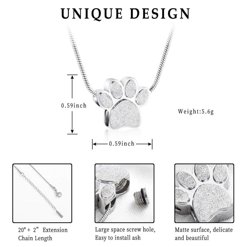 zeqingjw Pet Cremation Jewelry for Ashes Pendant Paw Print Pet Heart Urn Necklace Memorial Keepsake Jewelry for Pet/Dog's/Cat's Ashes Paw-Silver