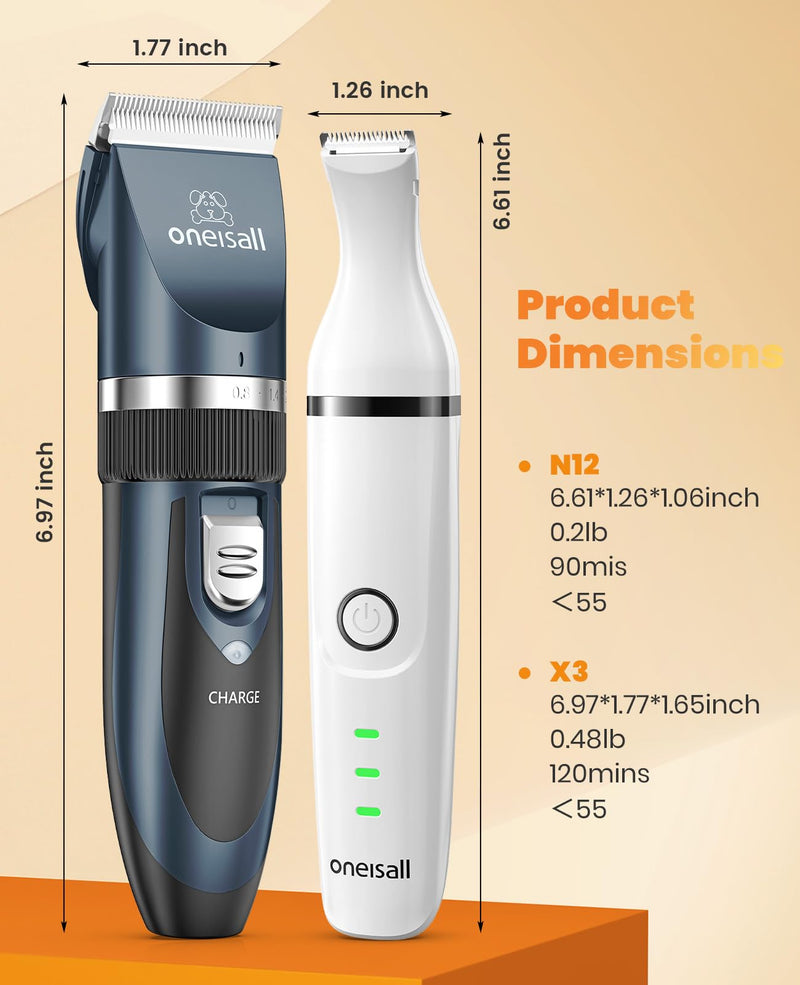 oneisall Dog Clippers and Paw Trimmer Kit 2 in 1 Low Noise Cordless Dog Clippers for Grooming Pet Hair Trimmers for Small and Large Dogs Cats Animals - PawsPlanet Australia
