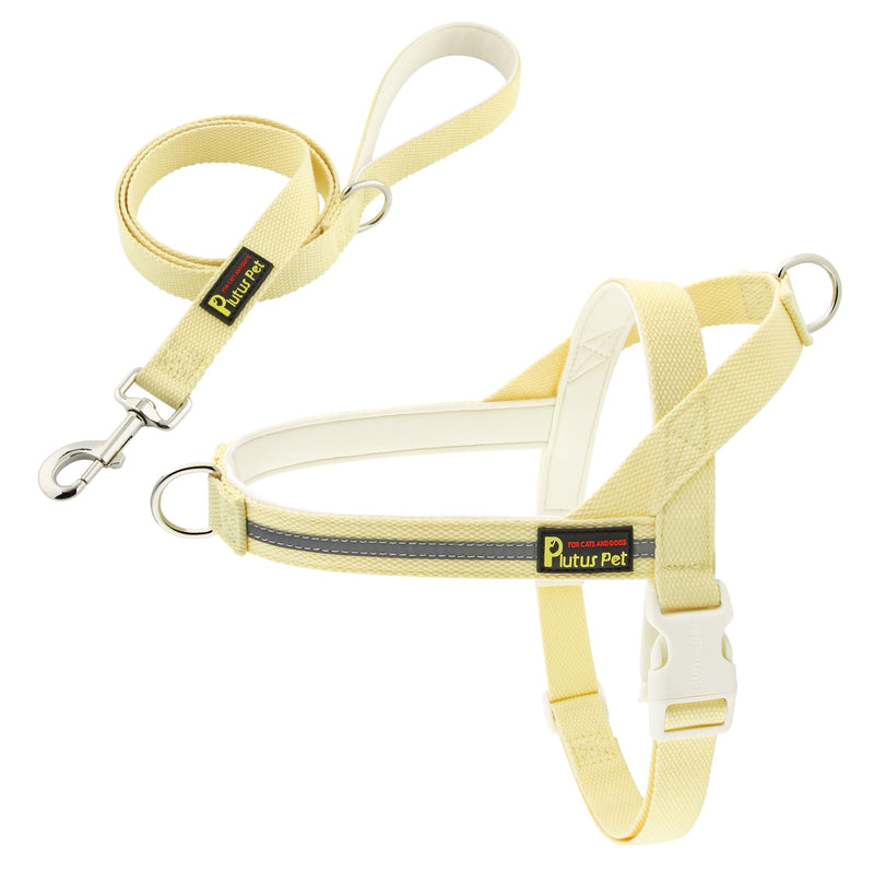 Plutus Pet Cotton Dog Harness and Leash Set, Reflective and Soft Padded, Quick Fit Vest Harness, for Small, Medium and Large Dogs, Light Yellow, M