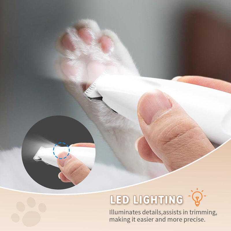 2025 New Pet Precision Trimmer, Dog Paw Trimmer with LED Light, Low Noise, IP68 Waterproof, Dual-Speed Motor, Suit for Trimming Paw, Ear, Face, Butt, Eyebrows, USB Rechageble White With Extra Blades - PawsPlanet Australia