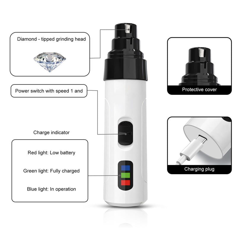 Dog Nail Grinders – Silent Groom Pro Electric Dog Nail Trimmer, USB-C Rechargeable Dog Claw Clippers with 2 Grinding Heads, Low Noise Dogs Nail File for Small, Medium & Large Breed Dogs and Cats - PawsPlanet Australia
