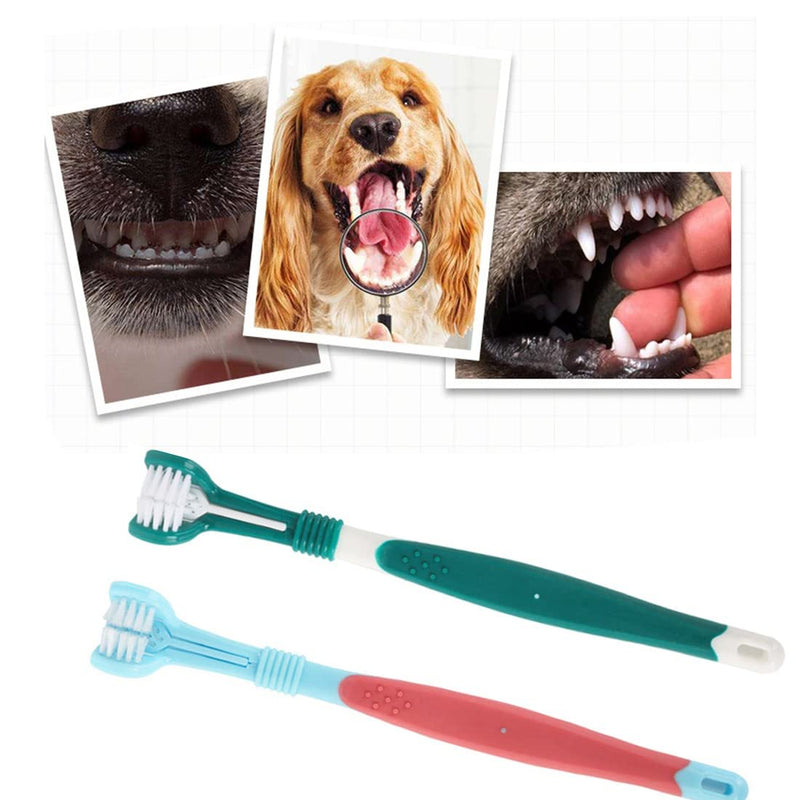 Dog Toothbrush, Pack of 4 Pet Toothbrushes, Toothbrushes for Dogs, Pet Toothbrush, 2 Triple Head Dog Toothbrushes and 2 Long Handle Dog Toothbrushes, Toothbrush Dog for Dogs and Cats