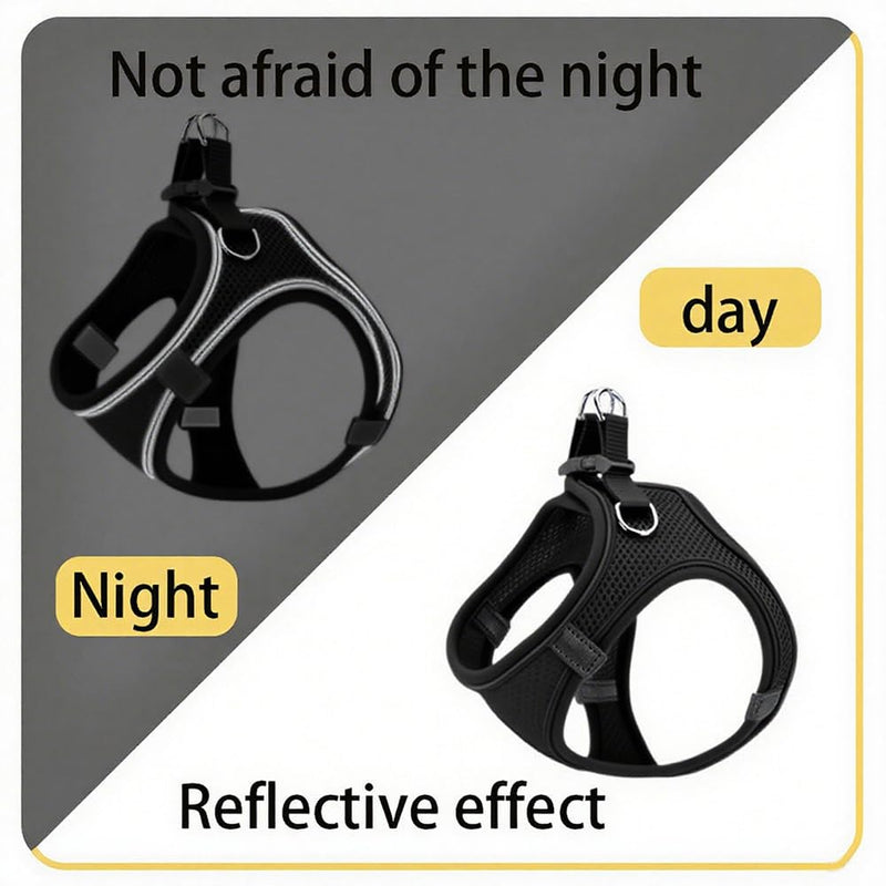Dog Harness Small Sized and Leash Set, Dog Harness with Leash Set, Comfortable Air Mesh Dog Vest Harness with Reflective Strip, Reflective for Safe Easy Walking Dogs, Cats, Black M M (Chest: 11.02 - 12.59inch) - PawsPlanet Australia