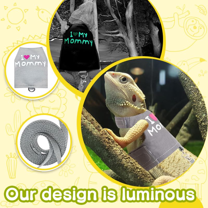 Bearded Dragon Leash and Harness Adjustable - Luminous Leash for Small Pets (Grey) Grey - PawsPlanet Australia