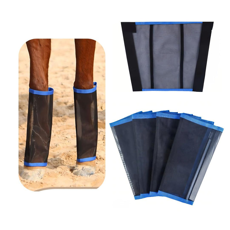 Fly Boots for Horses – Set of 4 Breathable Mesh Horse Fly Leg Guards, UV Protective Lightweight Fly Protection, Reduce Stomping & Insect Stress for Riding, Training, Pasture & Trail Riding – Blue