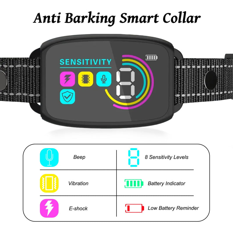 Auto Anti Barking Collar for All Dogs Beep/Vibration/E-Shock, 8 Leves Sensitivity Sound Smart Detection Smart Stop Barking Dog Collar Rechargeable IP67 Waterproof - PawsPlanet Australia