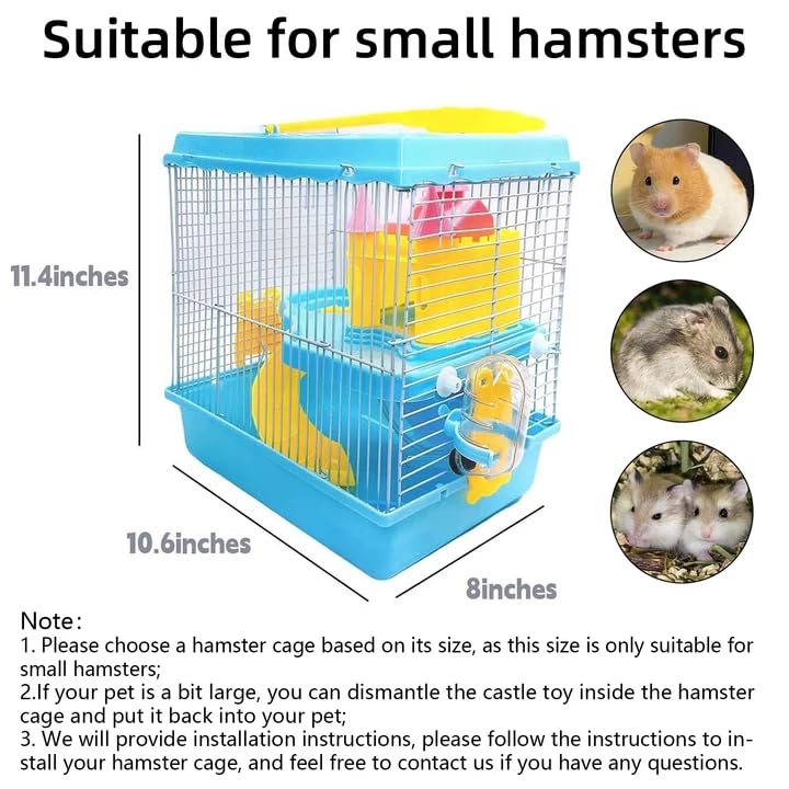 Tfwadmx Hamster Carrier, Dwarf Hamster Travel Cage, Portable Cages with Water Bottle, Gerbil Travel Carry Case Outdoor Vacation House for Small Mice(Blue,10.6”x8”x11.4”) Blue - PawsPlanet Australia