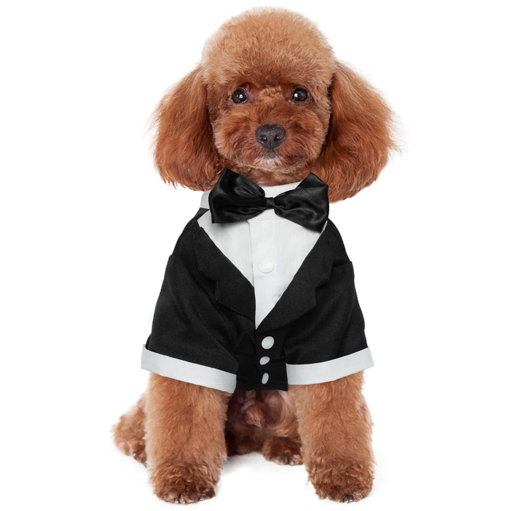 Kuoser Dog Tuxedo, Dog Wedding Suit with Bow Tie Formal Dog Tux Pet Wedding Party Birthday Costume, Dog Valentines Christmas Halloween Graduation Outfit Cosplay for Small Medium Large Dogs, Black M M(Chest-12.59",Weight:5-8lb)