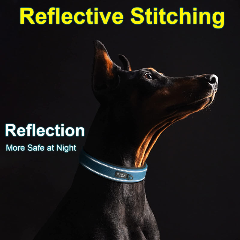 Fida Heavy Duty Dog Collar, Ultra Comfortable Soft Neoprene Padded, Adjustable Reflective Nylon Pet Collar with Durable Metal Belt Buckle for Small Breeds (S, Blue) Small(11”-14.5“) - PawsPlanet Australia