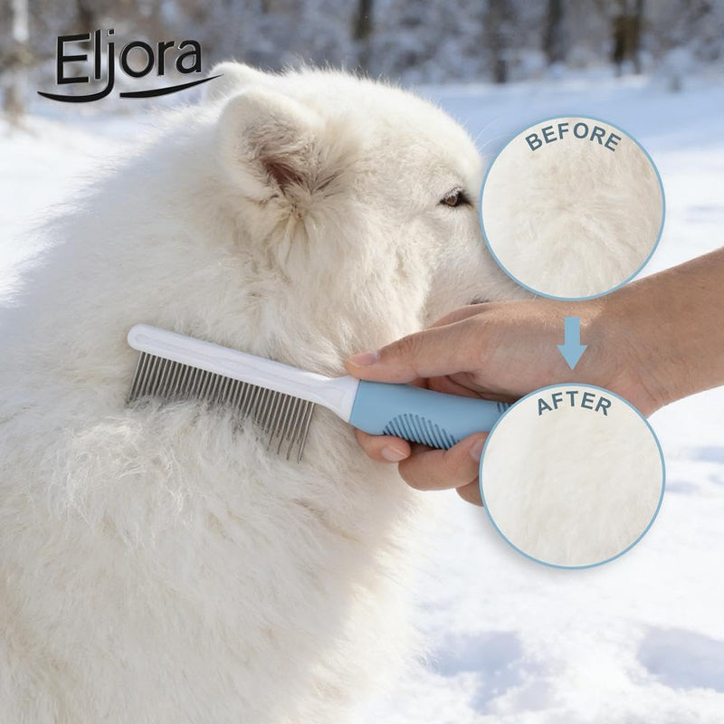 Pet Grooming Glove & Dematting Comb Set – Anti-Slip Handle Deshedding Comb+ Gentle Massage Glove (Pair) for Dogs & Cats – Removes Loose Hair, Mats & Tangles – Safe, Effective Grooming