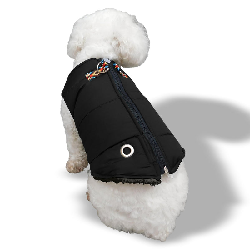 Mimo Pet Dog Cat Vest Jacket, Waterproof and Wind Breaker with Harness, Pet Apparel, Lightweight Easy and Safe Zip up (X-Small, Black) X-Small - PawsPlanet Australia