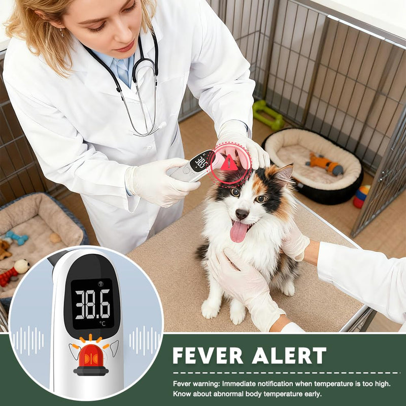 Ear Thermometer Dog Fever Thermometer with LED Display, 12.8 x 3.9 cm Portable Fever Thermometer Ear, Fever Detection for Cats, Dogs, Cows, Ferd (White)