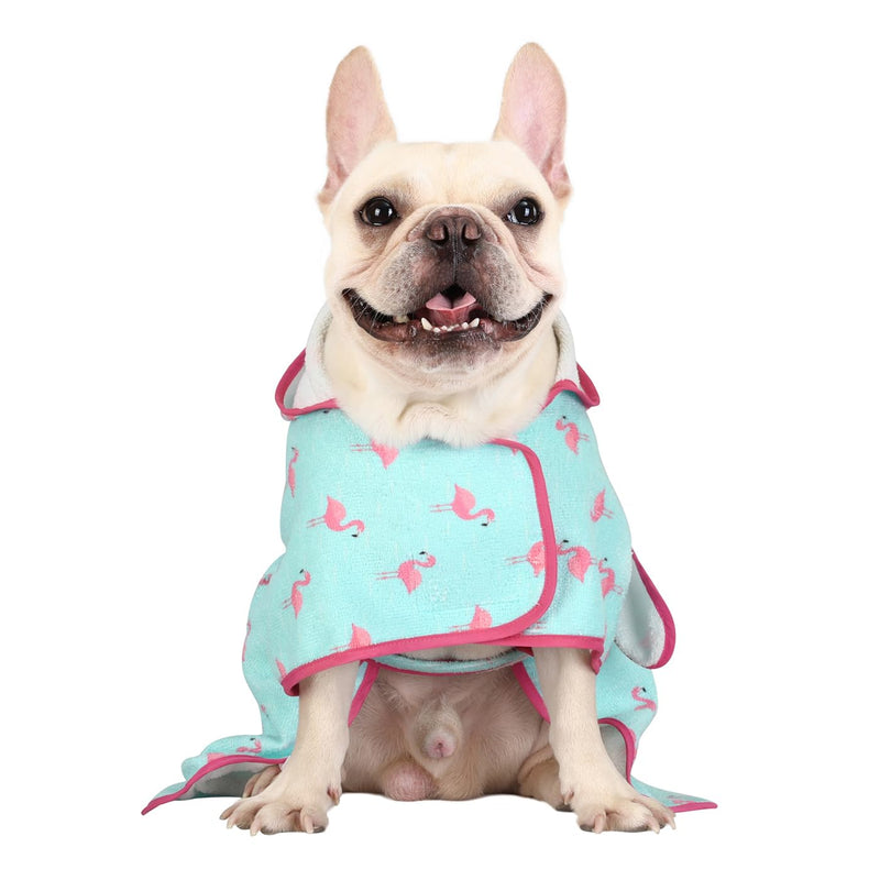 HDE Dog Bathrobe Super Absorbent Quick Drying Towel with Hood for All Dog Breeds Sizes S-XXL - Flamingos - S Small - PawsPlanet Australia