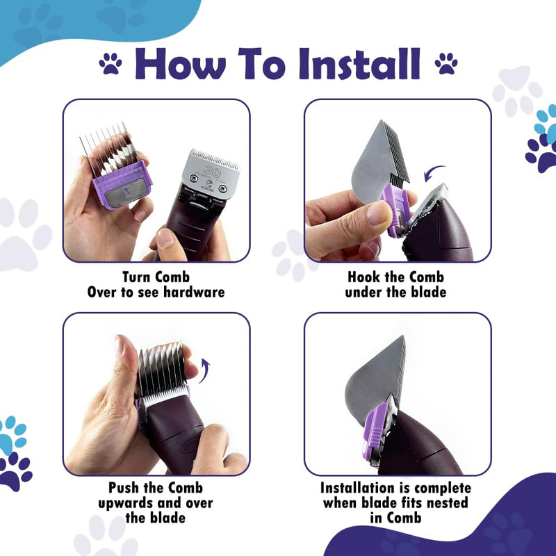 Professional Animal Stainless Steel Attachment 9 Color Guide Comb Set,Compatible with Andis, Oster A5, Wahl KM Series Clipper Detachable Blade Pet, Dog, Cat, and Horse Clippers - PawsPlanet Australia
