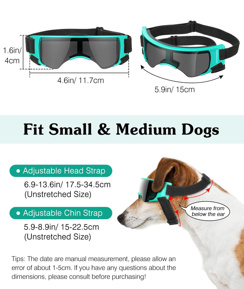 Dog Goggles Small Breed, UV Protection Dog Sunglasses with Adjustable Strap, Windproof Dustproof Anti-Fog Dog Eye Protection Sunglasses for Small Dogs Outdoor Driving Riding, Black & Blue