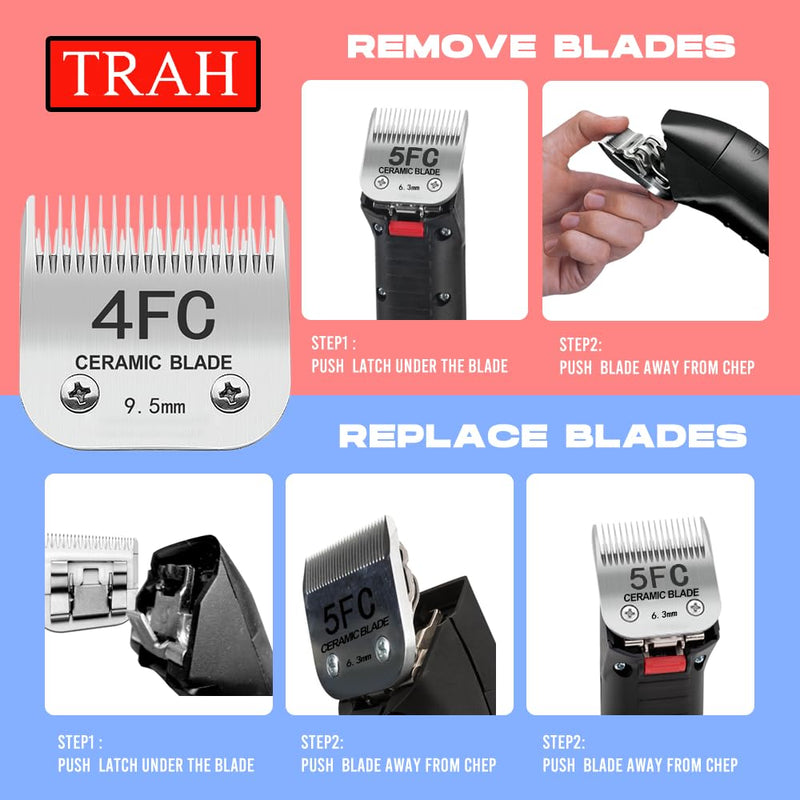 TRAH 3-3/4FC Blade Dog Grooming Clipper Replacement Blades Compatible with Andis Dog Clippers,Most A5, Wahl KM Series Clippers,Detachable Ceramic Blade,Size-3-3/4FC, 1/2-Inch Cut Length (13mm) Silver 3-3/4FC 13mm - PawsPlanet Australia