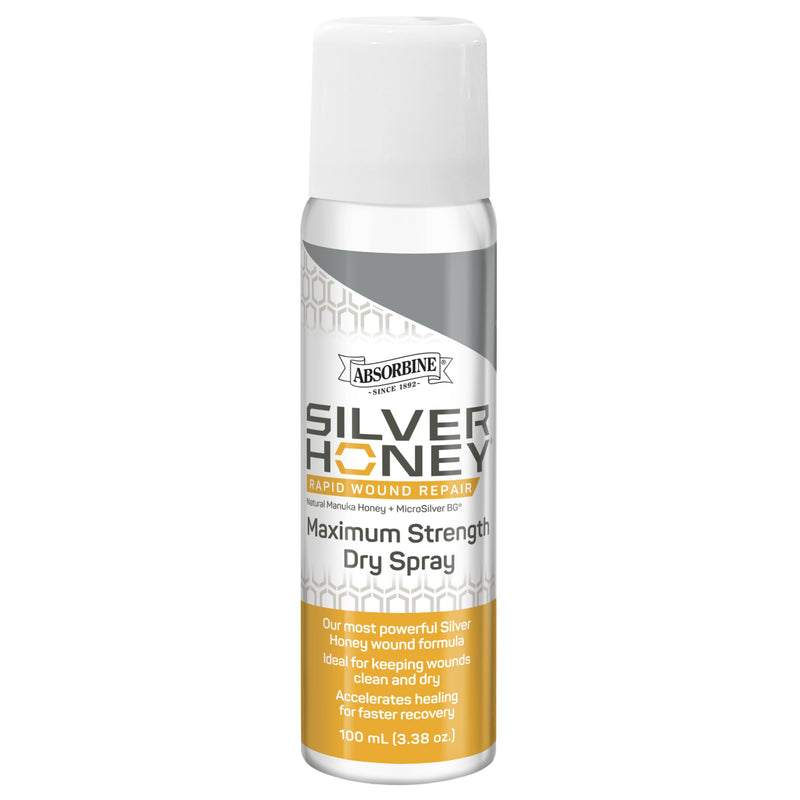 Silver Honey Rapid Wound Repair Maximum Strength Dry Spray 100 ml / 3.38 oz, Manuka Honey + MicroSilver BG, Equine First Aid & Wound Care