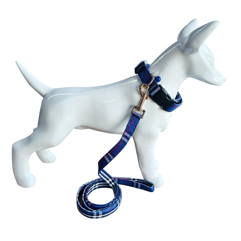 Cute Plaid Dog Collar Harness and Leash with Safety Buckle - Adjustable and No Pull Comfortable Dog Collars for Small Puppy, Stylish Durable Gift for Boy Girl Pets S blue-02