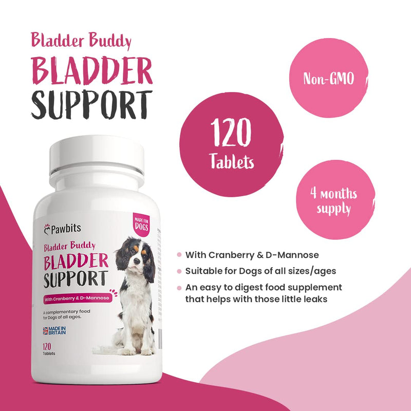 Pawbits 120 Bladder Buddy Support Tablets for Dogs - Dog UTI treatment Food Supplements with Cranberry and D-Mannose to Support Kidney & Urinary Health - PawsPlanet Australia