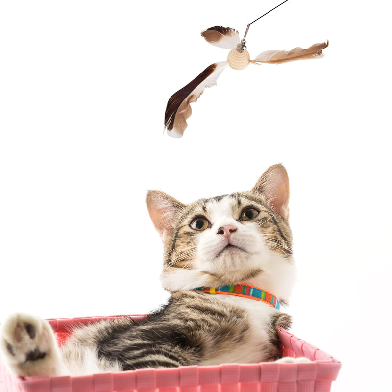 8pcs Spinning Feather Propeller Refills for Cat Wand Toy, Cat Toy Wand Attachment Replacement with Lobster Clasp, Spining Propeller Toys, Propeller Toy with Bell (Brown) - PawsPlanet Australia