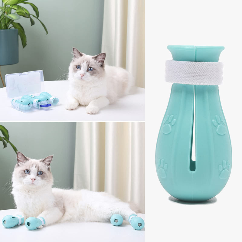 4Pcs Cat Boots for Cats Only Paw Covers Protectors Claws Shoes Paws Wound Boot Silicon Anti Scratch Cat Mittens for Bathing, Nail Clipping, Ears Cleaning, Treatment (Light Blue) Light Blue - PawsPlanet Australia
