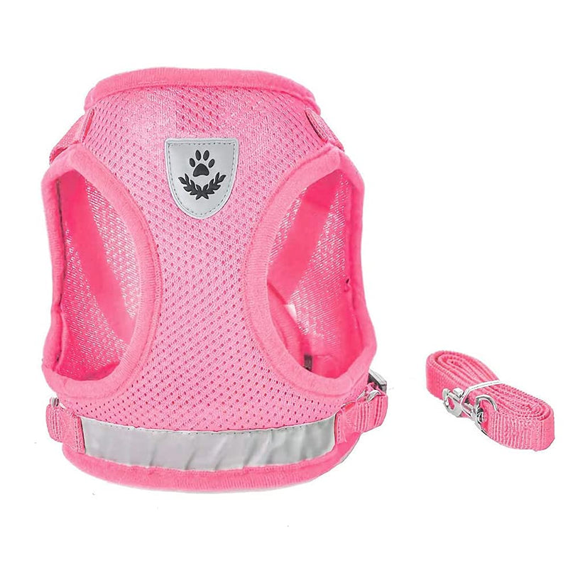 FEimaX Dog Harness and Leash Set, No Pull Soft Mesh Pet Harness for Walking Escape Proof Small Cat Step-in Adjustable Vest with Reflective Strip Fit Puppy Kitten Rabbit Pink XS - PawsPlanet Australia