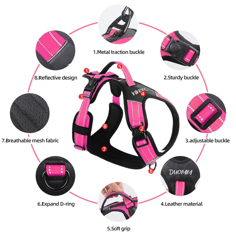 No Pull Dog Harness with Handle - Adjustable Reflective Tactical Vest for Medium & Large Dogs - Comfort Fit Padded Vest for Walking, Hiking, Training - Night Safety (Rose, X-Large) Rose - PawsPlanet Australia