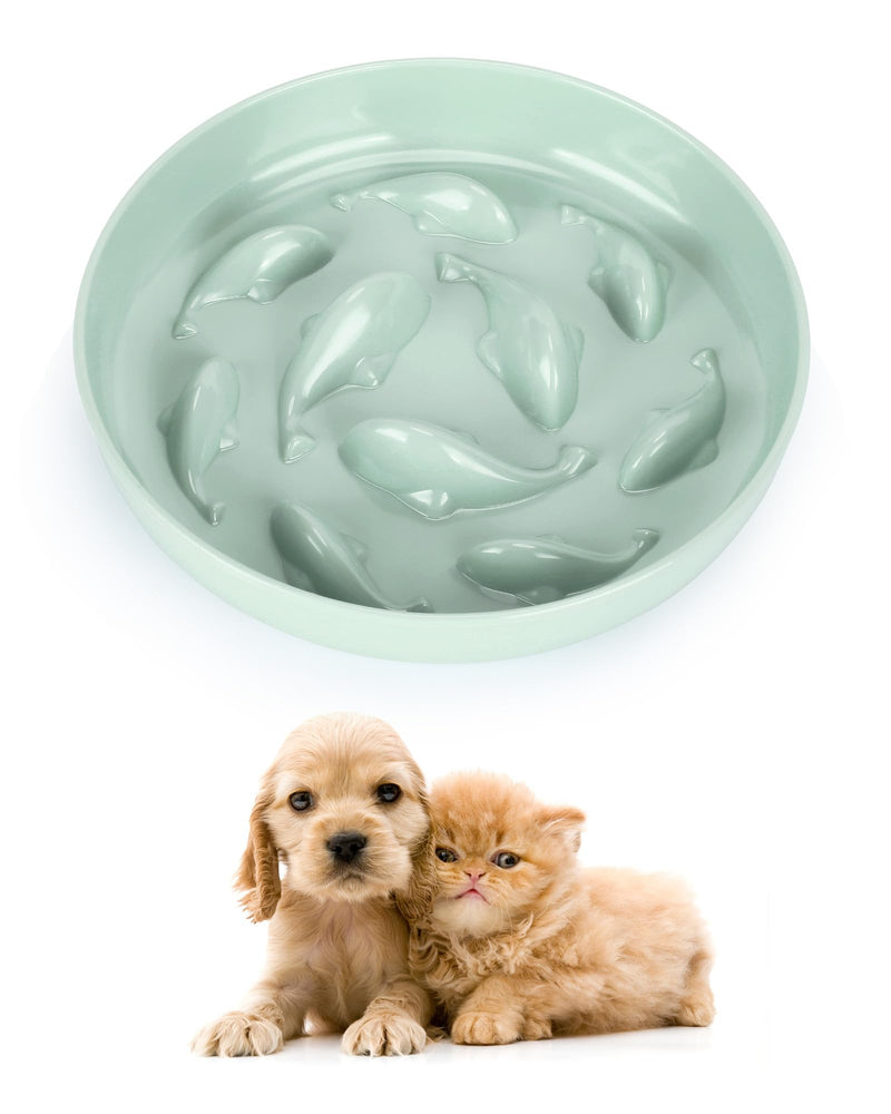 PETTOM Cat Slow Feeder Bowl, Fun Cat Puzzle Feeder Bowl Anti Vomiting, No-Spill Slow Feeder Cat Food Bowl Eating Interactive Anti Gulping Slow Feeder Dog Bowl for Puppy Kitte Green