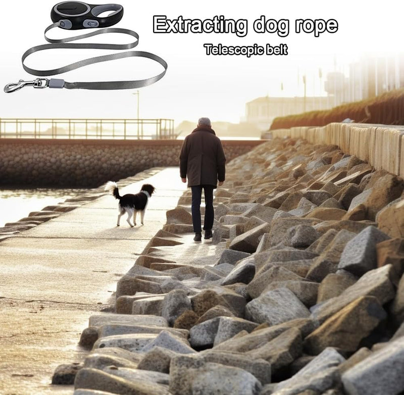 New Retractable Dog Leash, Tangle-Free 360 Degree Pet Walking Leash with Non-Slip Handle, Nylon Strap for Pets up to 110 lbs, One Hand Lock & Release Control (Black) Black - PawsPlanet Australia