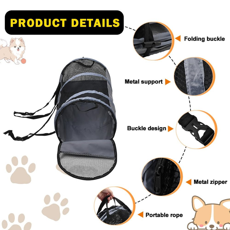 Portable Travel Crate for Car, Car Seat for Dog Pet, 23 Inchs Small Pet Crate, Foldable Lightweight Sturdy Oxford Cloth with Breathable Mesh Easy Install Pet Carrier (Grey) Grey - PawsPlanet Australia