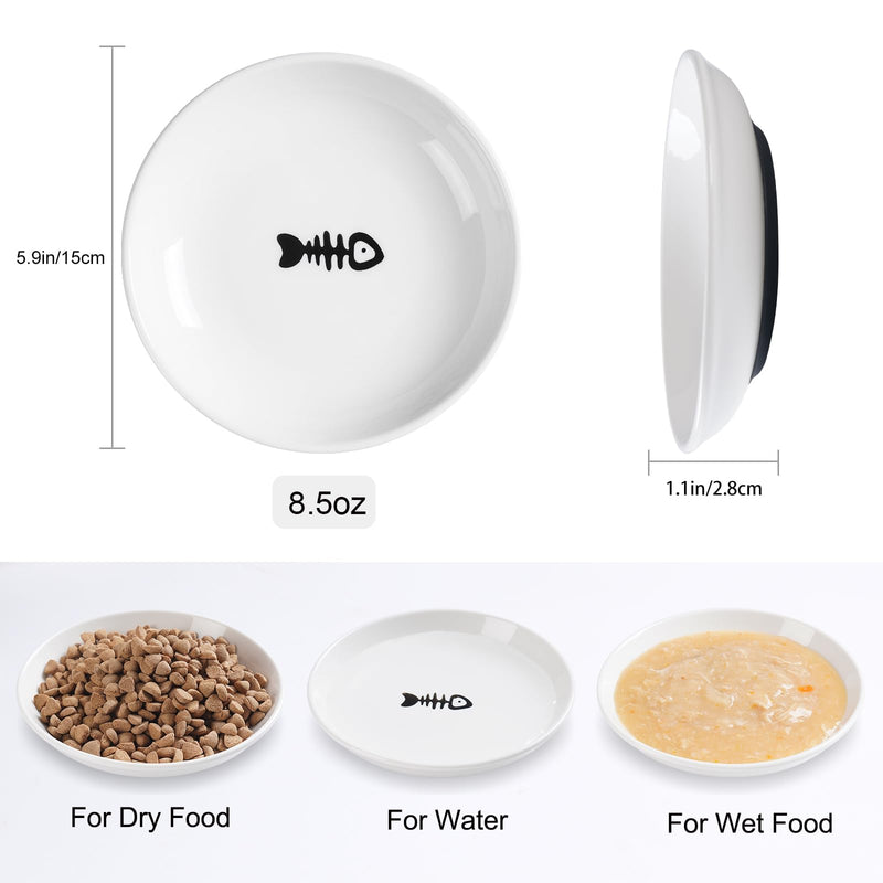 Ceramic Cat Bowls, 3Pcs Whisker Friendly Shallow Food Bowls for Kittens, Cat Dishes Plates with Non-Slip Silicone Base‌ (Shallower-3 PACK) Shallower-3 PACK