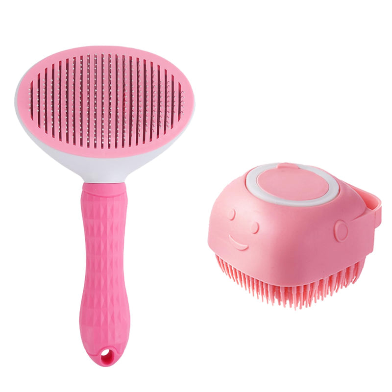 2 Piece Pink Dog Bath Supplies with Dog Brush and Shampoo Brush 2Pack